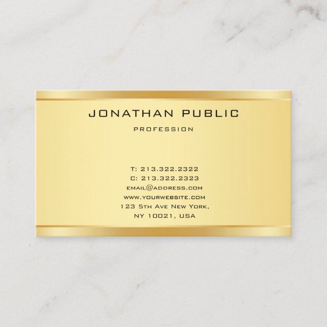 Tarjeta De Visita Faux Gold Moderno Simple Elegante Plantilla Elegan (Anverso)