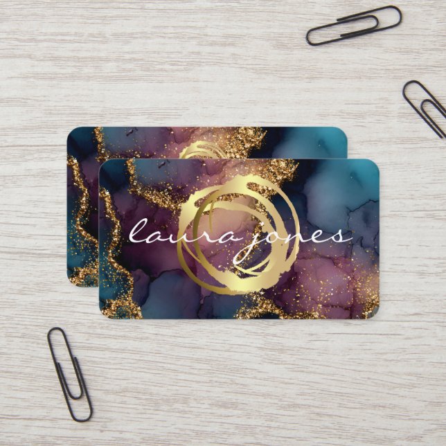 Tarjeta De Visita Faux Gold Painted Circle Designer Business Card (Anverso/Reverso In Situ)