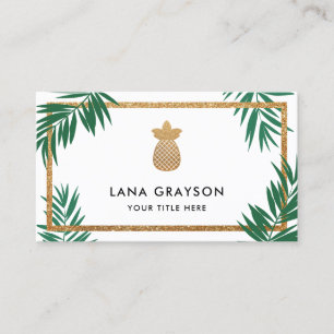 Tarjeta De Visita Faux Gold Pineapple & Green Palm Fronds
