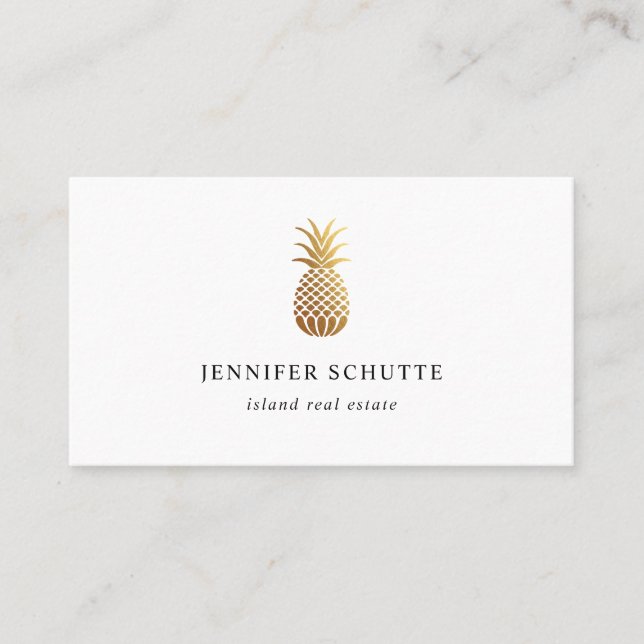 Tarjeta De Visita Faux Gold Pineapple Tropical Real Estate Agent (Anverso)