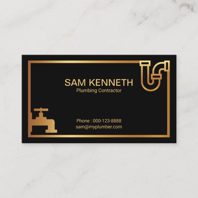 Tarjeta De Visita Faux Gold Plumbing Iconos creativos Gold Border (Anverso)