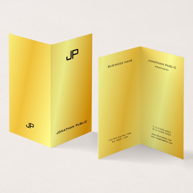 Tarjeta De Visita Faux Gold Profesional Elegante Monograma Moderno (Interior y exterior)