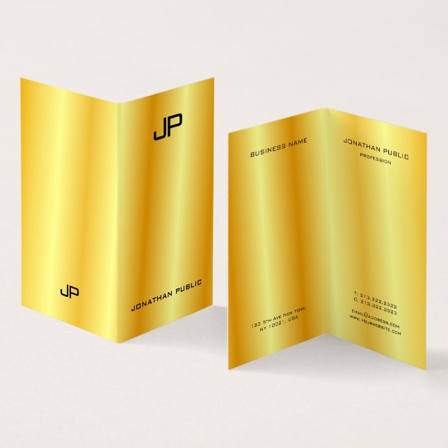 Tarjeta De Visita Faux Gold Profesional Elegante Monograma Moderno (Interior y exterior)