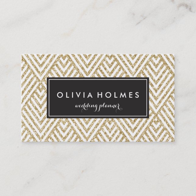 Tarjeta De Visita Faux Gold Purpurina Chevron Pattern Business Card (Anverso)