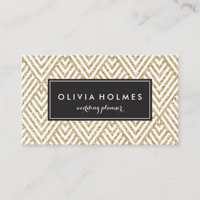 Tarjeta De Visita Faux Gold Purpurina Chevron Pattern Business Card (Anverso)