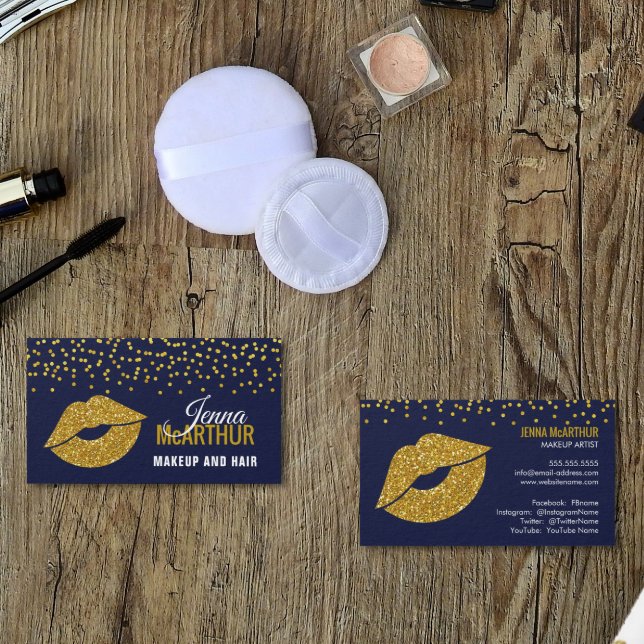 Tarjeta De Visita Faux Gold Purpurinas Lips y Confetti Makeup Artist (Subido por el creador)