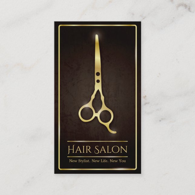 Tarjeta De Visita Faux Gold Scissors Salón Hair Stylist (Anverso)