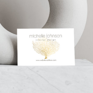 Tarjeta De Visita Faux Gold Sea Fan Coral Designer Interior