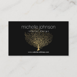 Tarjeta De Visita Faux Gold Sea Fan Coral Diseñador Interior Negro