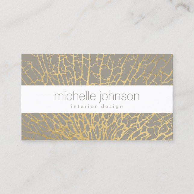 Tarjeta De Visita Faux Gold Sea Fan Pattern Interior Designer Gris (Anverso)