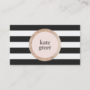 Tarjeta De Visita Faux Gold Sequin Belleza a rayas blancas y negras