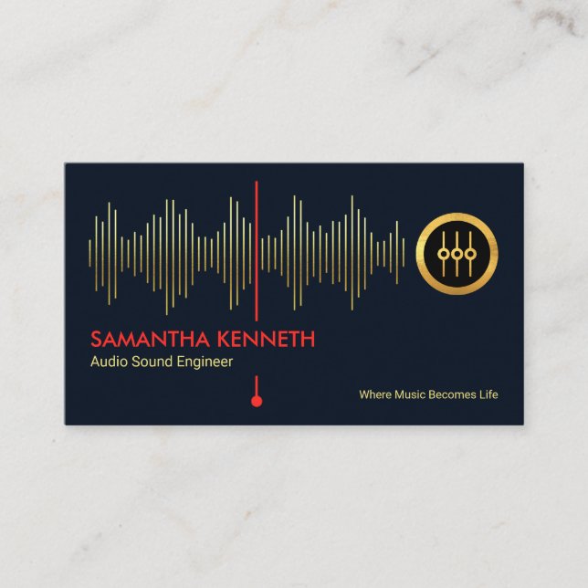 Tarjeta De Visita Faux Gold Sound Frecuency Studio Engineer DJ (Anverso)