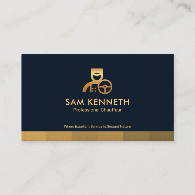 Tarjeta De Visita Faux Gold Stripe Black Limo Chauffeur Taxi (Anverso)