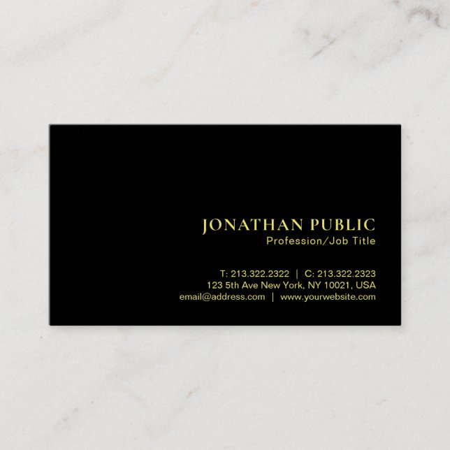 Tarjeta De Visita Faux Gold Text Elegant Luxury Premium Black (Anverso)