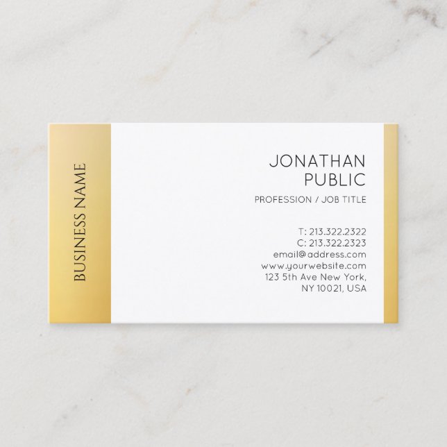 Tarjeta De Visita Faux Gold White Profesional Moderno Template (Anverso)