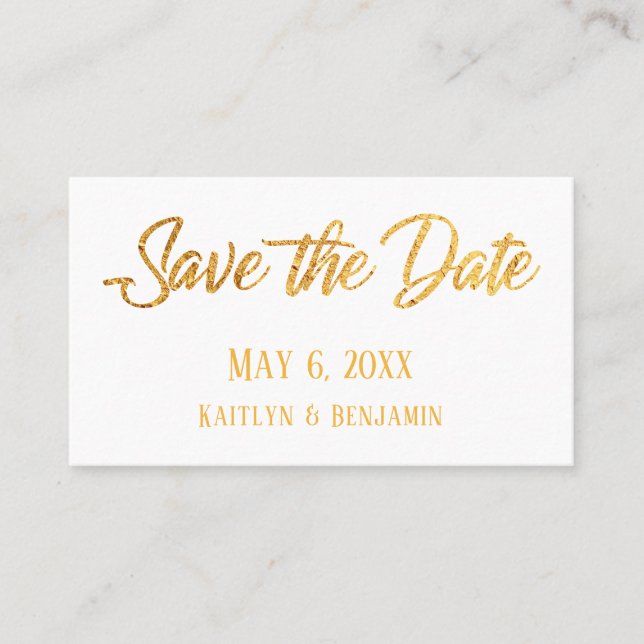 Tarjeta De Visita Faux Gold, White, Save the Date & Boda Detail (Anverso)