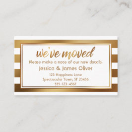 Tarjeta De Visita Faux Gold & White Stripes We've Moved Handout Card
