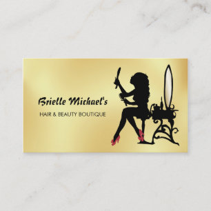 Tarjeta De Visita Faux Gold y Black Woman Hair Boutique