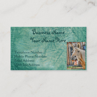 Tarjeta De Visita Faux Green Leather & Happy Horse Design 2