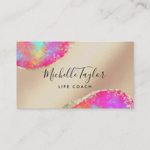 Tarjeta De Visita faux holográfico iridiscente opal stone elegante b