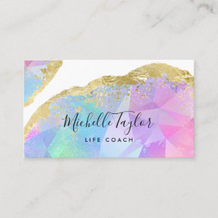 Tarjeta De Visita faux holográfico iridiscente opal stone elegante b