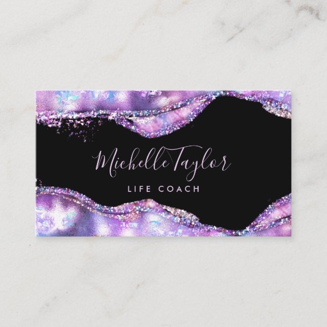 Tarjeta De Visita faux holográfico iridiscente opal stone elegante b (Anverso)