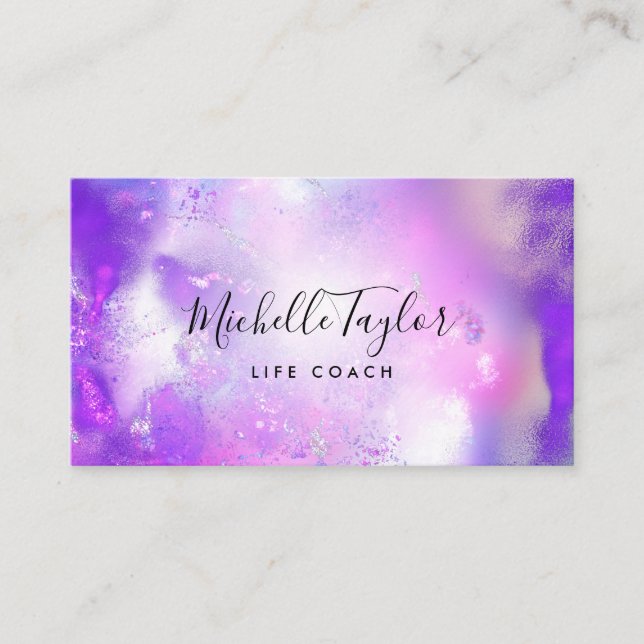 Tarjeta De Visita faux holográfico iridiscente opal stone elegante b (Anverso)