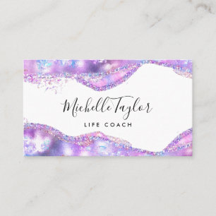 Tarjeta De Visita faux holográfico iridiscente opal stone elegante b