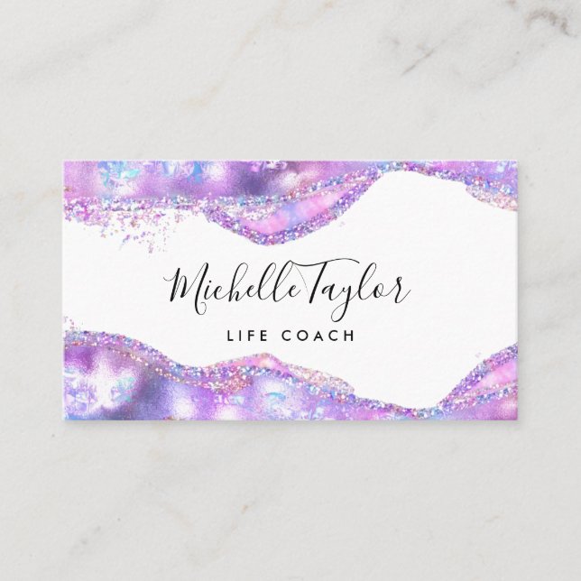 Tarjeta De Visita faux holográfico iridiscente opal stone elegante b (Anverso)