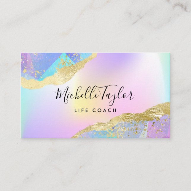 Tarjeta De Visita faux holográfico iridiscente opal stone elegante b (Anverso)
