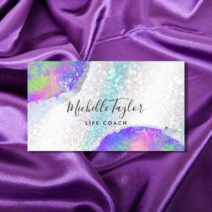Tarjeta De Visita faux holográfico iridiscente opal stone elegante b
