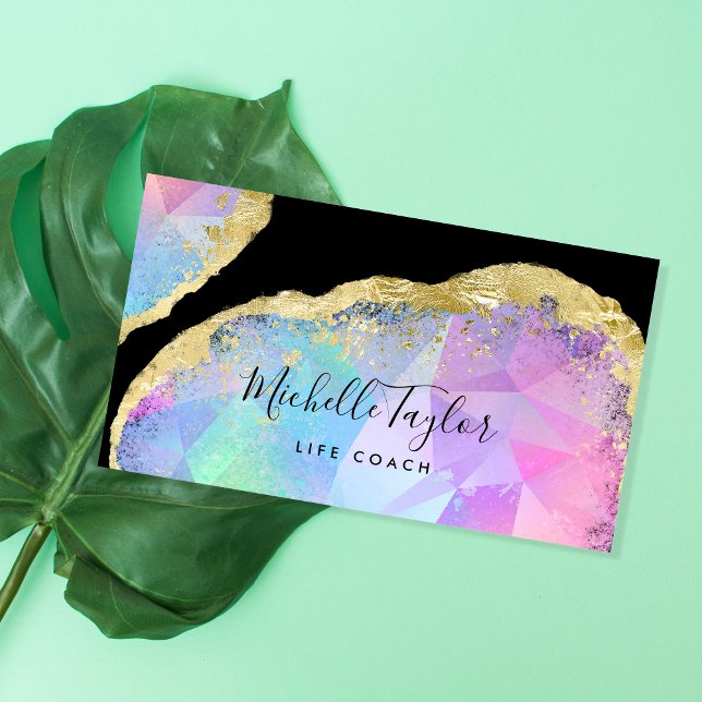 Tarjeta De Visita faux holográfico iridiscente opal stone elegante b (Subido por el creador)