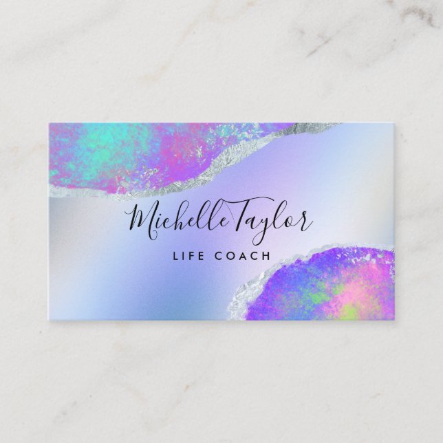 Tarjeta De Visita faux holográfico iridiscente opal stone elegante b (Anverso)