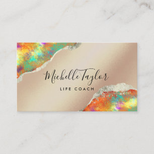 Tarjeta De Visita faux holográfico iridiscente opal stone elegante b