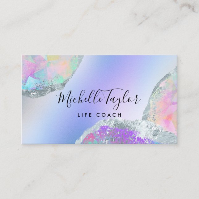 Tarjeta De Visita faux holográfico iridiscente opal stone elegante b (Anverso)