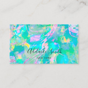 Tarjeta De Visita FAUX holográfico opal rosa verde