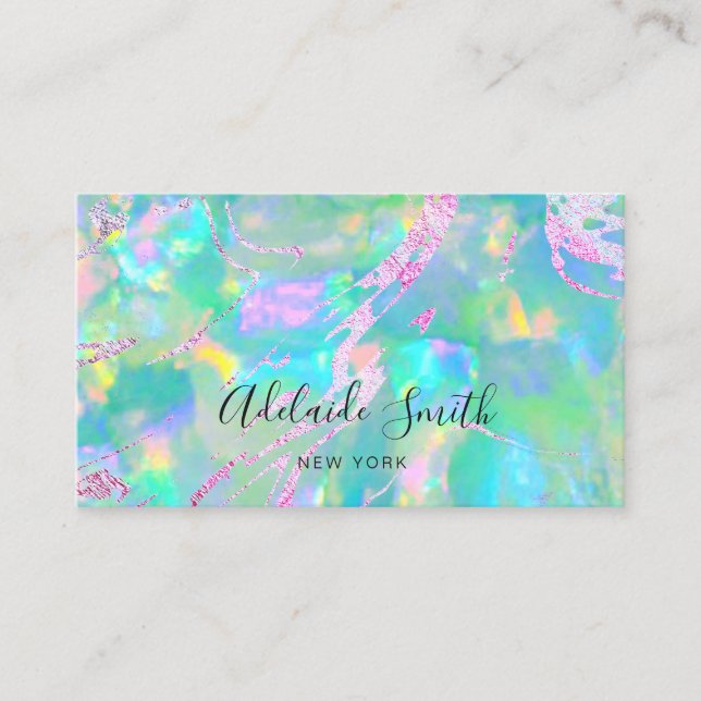 Tarjeta De Visita FAUX holográfico opal rosa verde (Anverso)