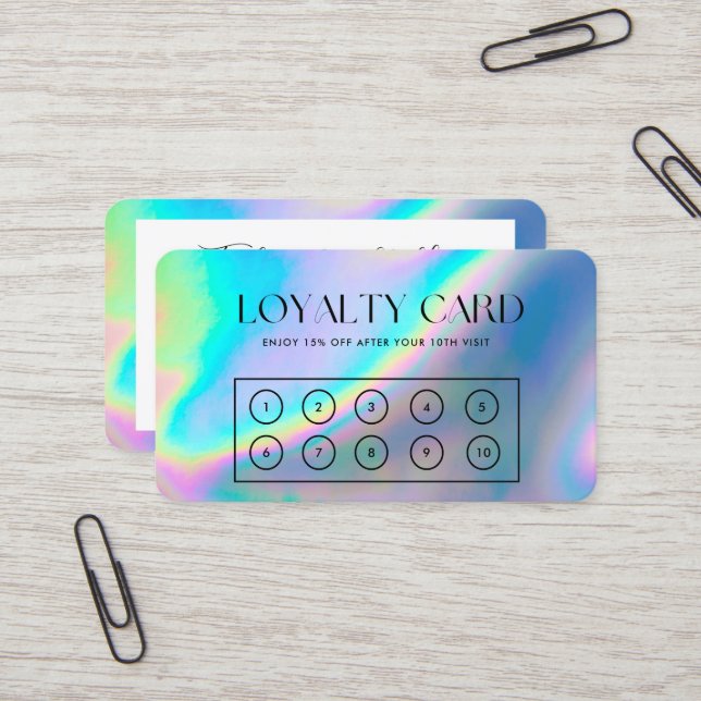 Tarjeta De Visita Faux Holographic Elegant Loyalty Card (Anverso/Reverso In Situ)