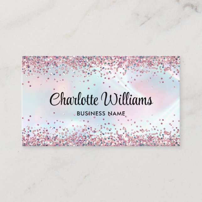 Tarjeta De Visita Faux Holographic Elegant Purpurina Borders Trendy (Anverso)