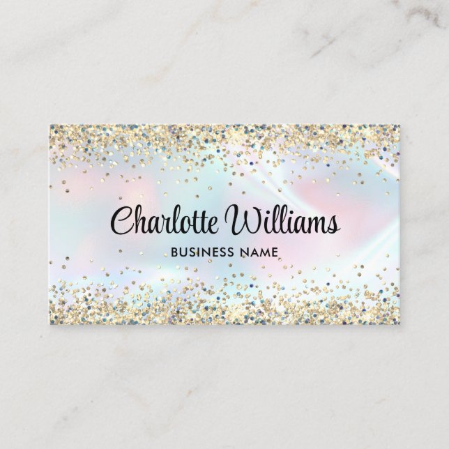 Tarjeta De Visita Faux Holographic Elegant Purpurina Borders Trendy (Anverso)
