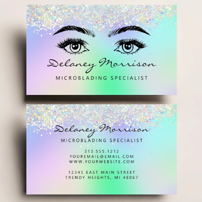 Tarjeta De Visita Faux Holographic Glitter Eyes Microblading (Subido por el creador)