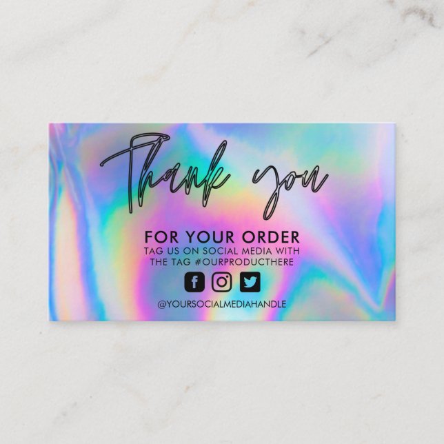 Tarjeta De Visita Faux Holographic Gracias Trendy Business Card (Anverso)