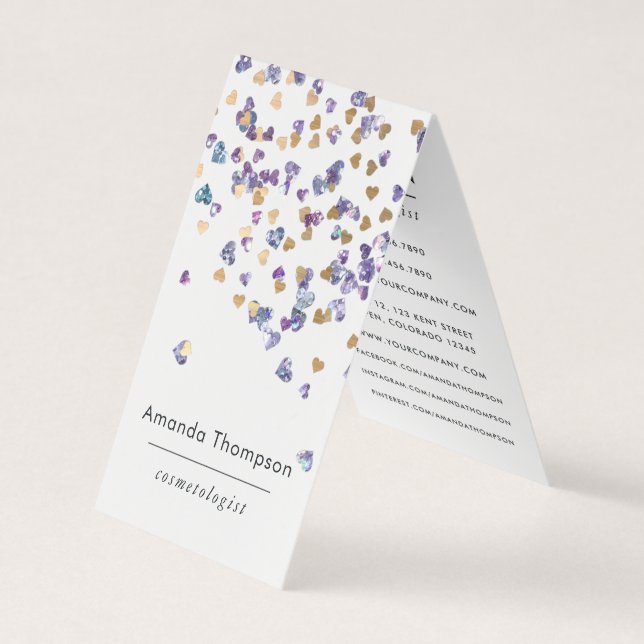 Tarjeta De Visita Faux Holographic Heart Purpurina (Anverso)