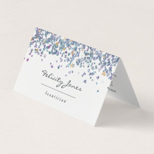 Tarjeta De Visita Faux Holographic Heart Purpurina