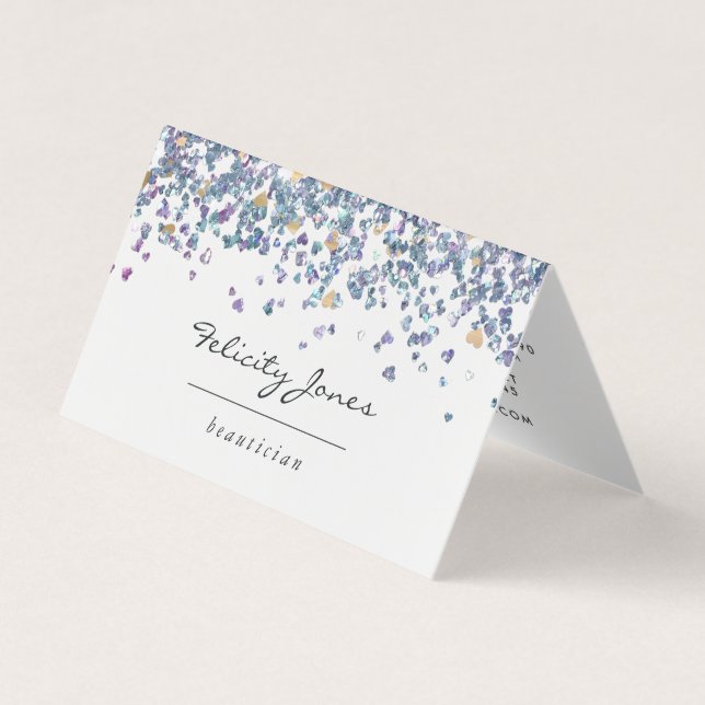 Tarjeta De Visita Faux Holographic Heart Purpurina (Anverso)