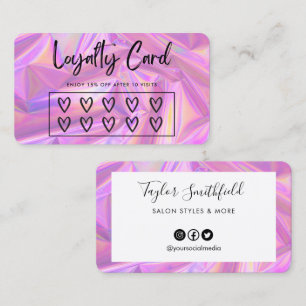 Tarjeta De Visita Faux Holographic Hearts Personalizado Loyalty Card