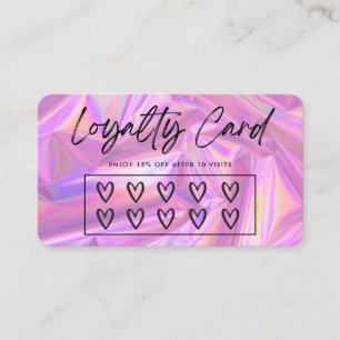 Tarjeta De Visita Faux Holographic Hearts Personalizado Loyalty Card