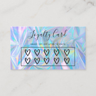 Tarjeta De Visita Faux Holographic Hearts Personalizado Loyalty Card