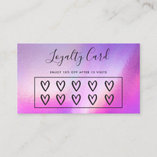 Tarjeta De Visita Faux Holographic Hearts Personalizado Loyalty Card