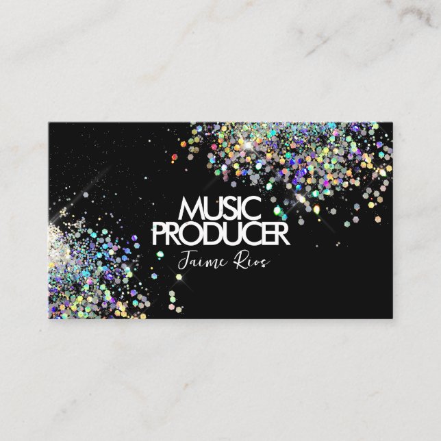 Tarjeta De Visita Faux Holographic Music Productor Black (Anverso)